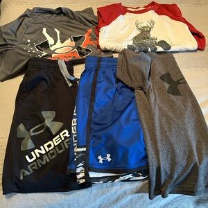 Under Armour Boys Athletic Shirt & Shorts Bundle - Black, Blue  Lot Small Med 7